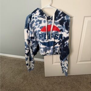 Pepsi Blue and White Tye Dye Cropped Hoodie